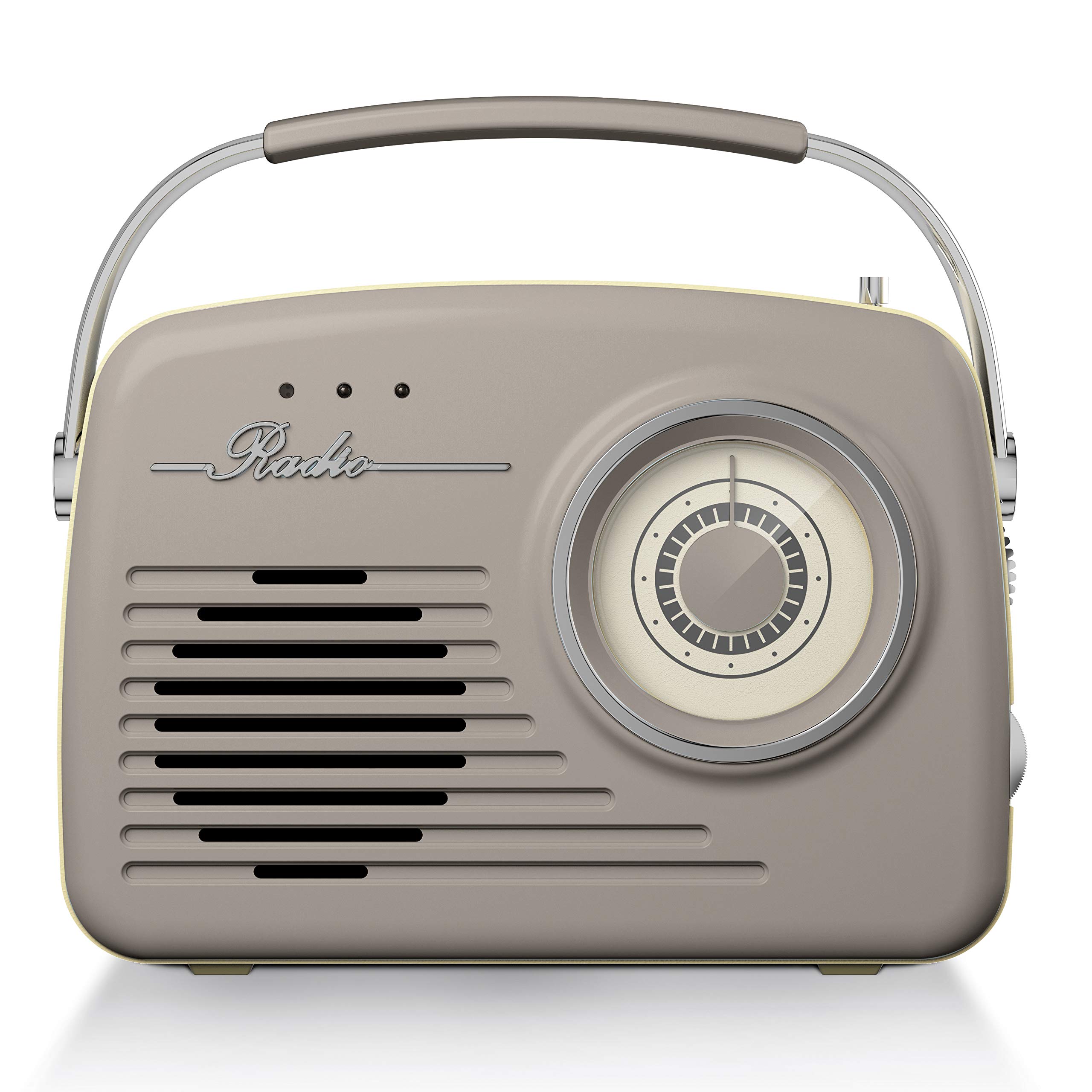 Akai A60014VT Vintage Radio with AM and FM Radio Functions, Built-in USB, Crystal Clear 5 W Mono Speaker, 220 V/50 Hz, Battery or Mains Powered, Rubberised Finish, Taupe