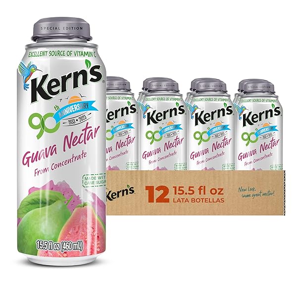 KERN’S GUAVA NECTAR LATA BOTELLA – MADE WITH FRESH FRUIT PUREE – GUAVA JUICE CONCENTRATE FOR TROPICAL FRUIT SMOOTHIE MIX, COCKTAIL MIXERS & KIDS BEVERAGES – 15.5OZ, 12 PACK RESEALABLE JUICE BOTTLES