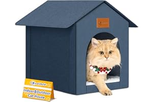 Siedihit Outdoor Cat House Feral Cat Shelter,Outside Waterproof Cat House for Outdoor/Indoor Cats, Insulated Cat Bed for All Seasons with Cozy Cushion Easy to Assemble, Navy Blue