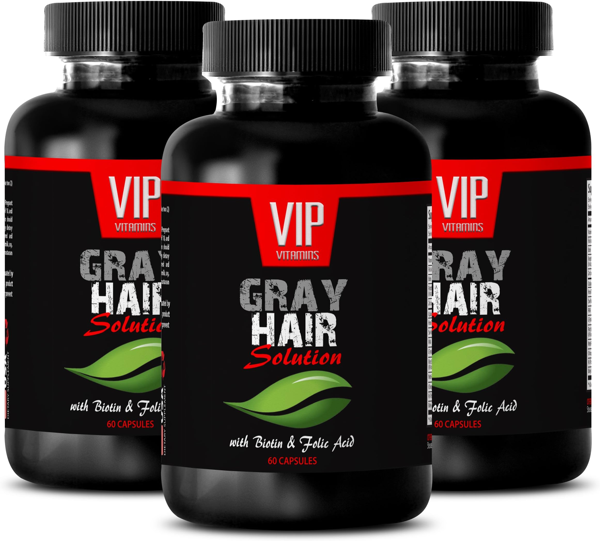 Energy - Gray Hair Solution - with BIOTIN & FOLIC Acid - zinc Supplement - 3 Bottles (180 Capsules)