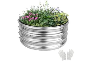 Liyarya 2x2x1ft Round Galvanized Raised Garden Bed Kits, Raised Garden Bed Metal Planter Outdoor Easy Assembly Garden Bed for Planting Vegetables, Fruits & Flowers, Sliver