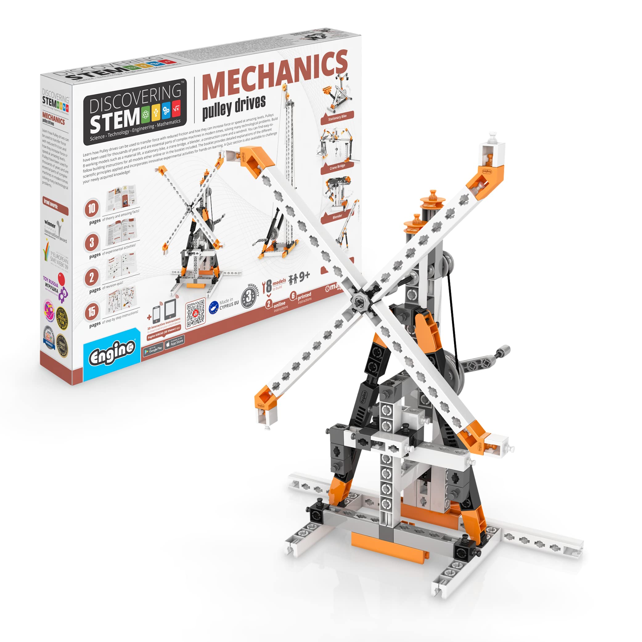 Engino STEM Toys, Pulley Drives Building Toys for Kids 9+, Educational Set, Creative Gift for Boys & Girls, STEM Engineering Kit, Play & Learn (8 Building Model Options)