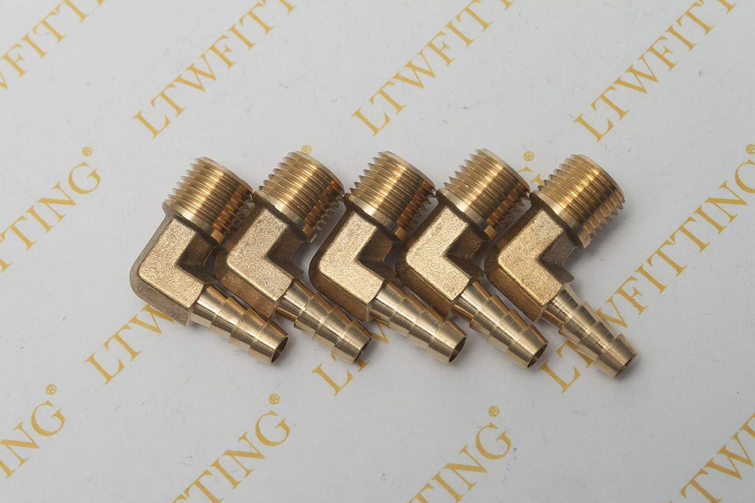 LTWFITTING 90 Deg Elbow Brass Barb Fitting 1/4-Inch Male BSPT x 6mm ID Hose(Pack of 5), 6mm ID Hose x 1/4" Male BSPT - Image 3