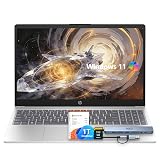 HP 15.6" Laptop – Complete Productivity Solution, Windows 11 With Microsoft Office, Intel 4 Core N100, 8GB RAM, 1.6TB Storage (128GB UFS + 512GB SD Card+1TB OneDrive), Copilot AI, Lightweight – Silver