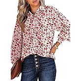 Dokotoo Women's Casual V Neck Allover Floral Print Long Sleeve Chiffon Button Down Blouses Bohemian Top Shirts