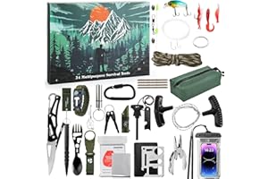 HEKEAUO Survival Kit Advent Calendar for Men 2025-24 Days Survival Tools Advent Calendar for Adult Teen Boy, Christmas Countdown Survival Gear Gift for Outdoor Camping, Fishing, Hunting, Hiking Adventures