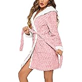Ekouaer Womens Hooded Bathrobe Plush Short Robe Super Soft Fleece Robe Luxury Sleepwear with Pockets