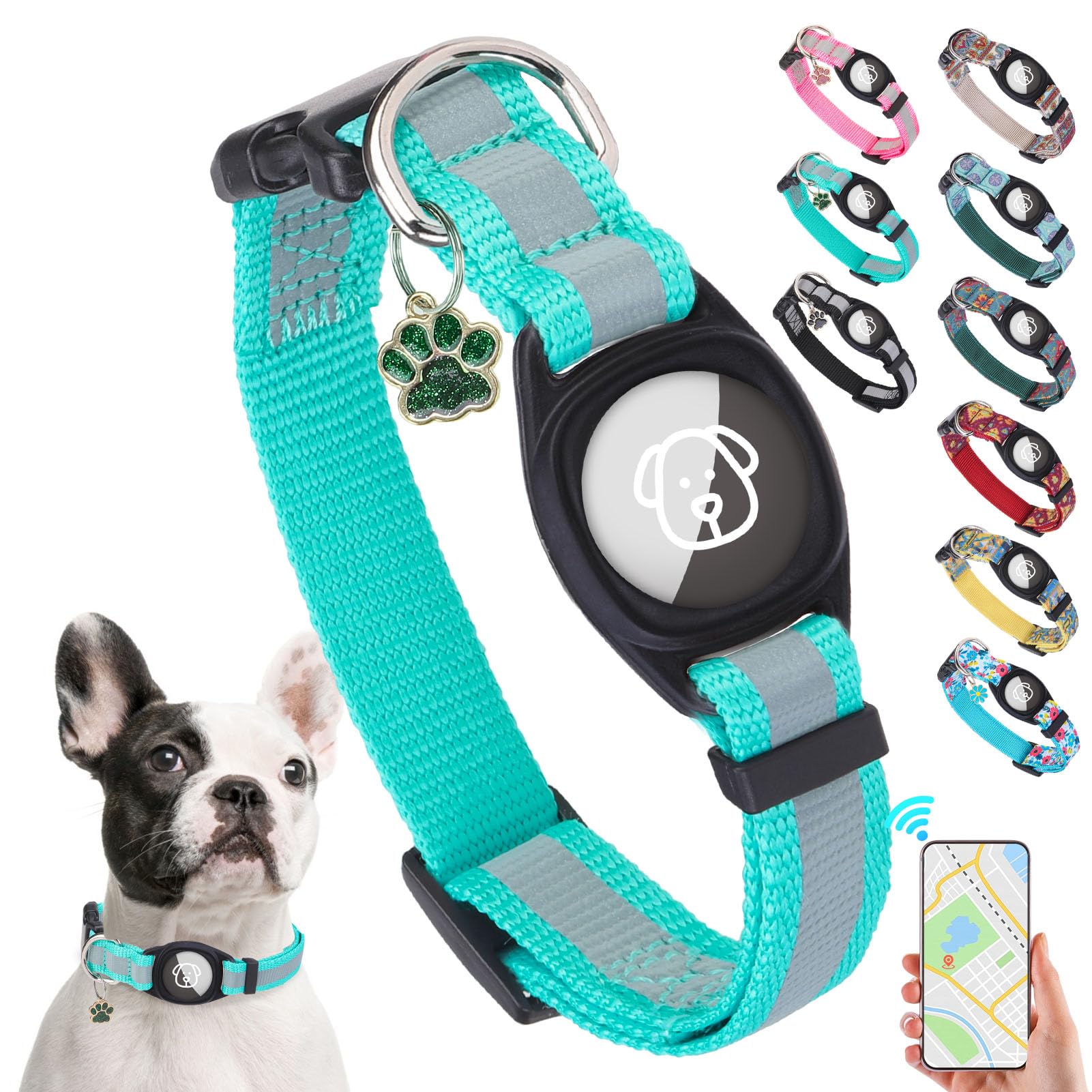 Photo 1 of SCENEREAL Dog Collar with Airtag Holder for Small to Large Dogs, Reflective, Safety Locking Buckle, Soft Nylon Pet Collars Adjustable for All Breeds, Teal M