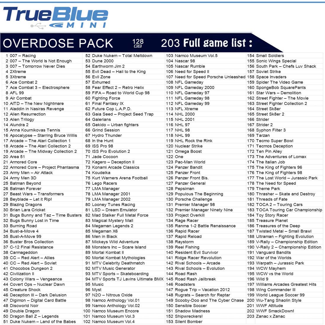 FenglinTech True Blue Mini Overdose Pack for Playstation Classic 128G