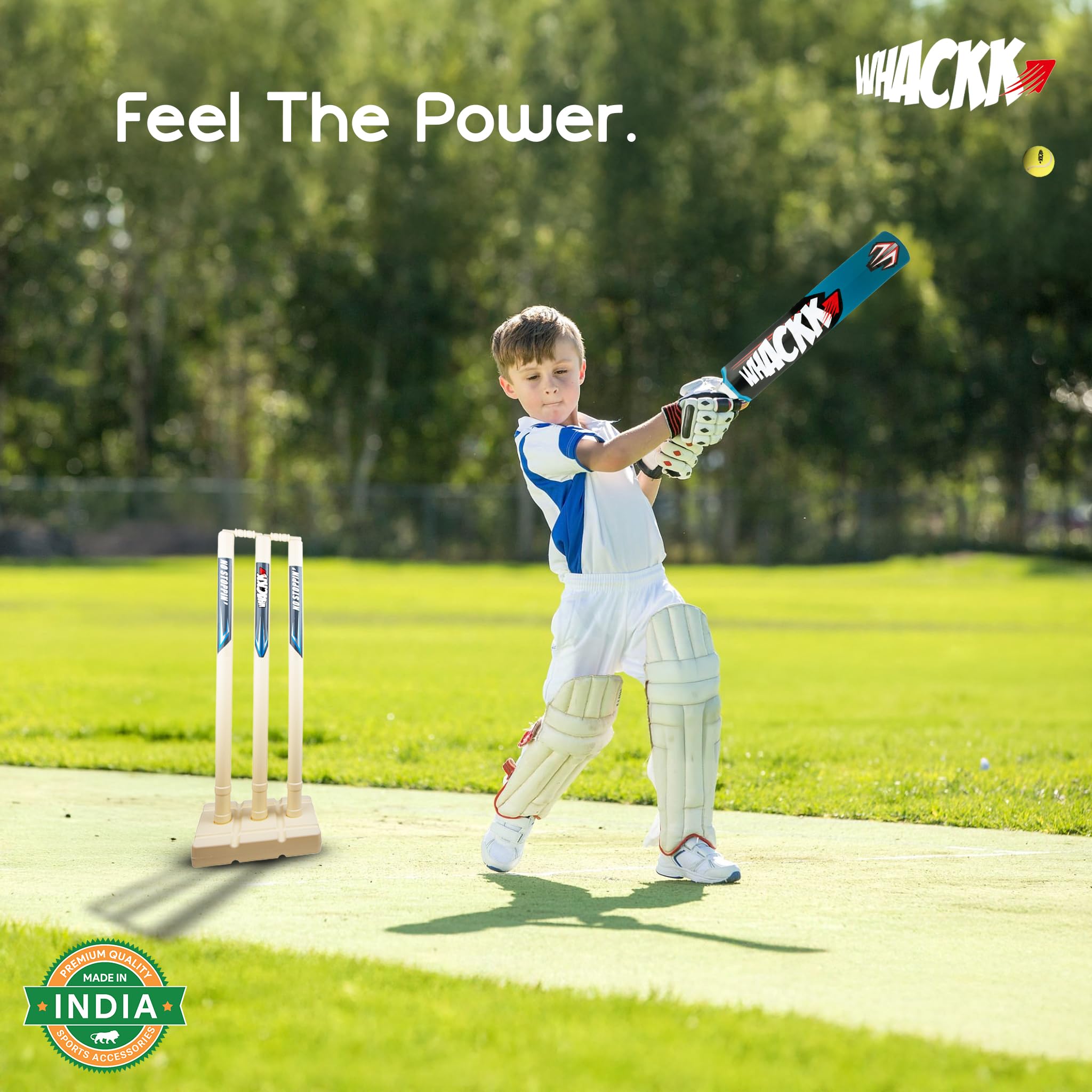 WHACKK Junior Cricket Kit Size 5 Ivory Blue | Complete Cricket Set for Kids Age 8-11 | Beginner Practice Kit for Boys & Girls, Tennis Ball Cricket 4
