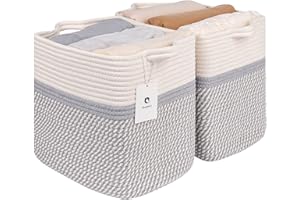 laughbird Medium and Large Woven Basket//With Handle, Used for Toys and Fabric Storage Basket used for Storing xl Storage Box, Decorative Storage Box Room 2pack (14L*12H YWhite/Gray, 14L*10W*12H)