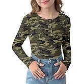 Arshiner Girls Long Sleeve Henley Ribbed Knit Shirts for Girls Button Down Slim Fit Tops Round Neck Blouses
