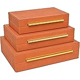 DECOR4SEASON Faux Shagreen Decorative Storage Boxes – Set of 3 Stackable Jewelry Organizers with Gold Metal Handles & Velvet 