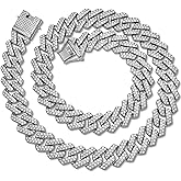 ICEDATA Mens Cuban Link Chain, 20MM Cuban Chain Zinc Alloy AAA+ Rhinestone Necklace for Men Hip Hop Chains