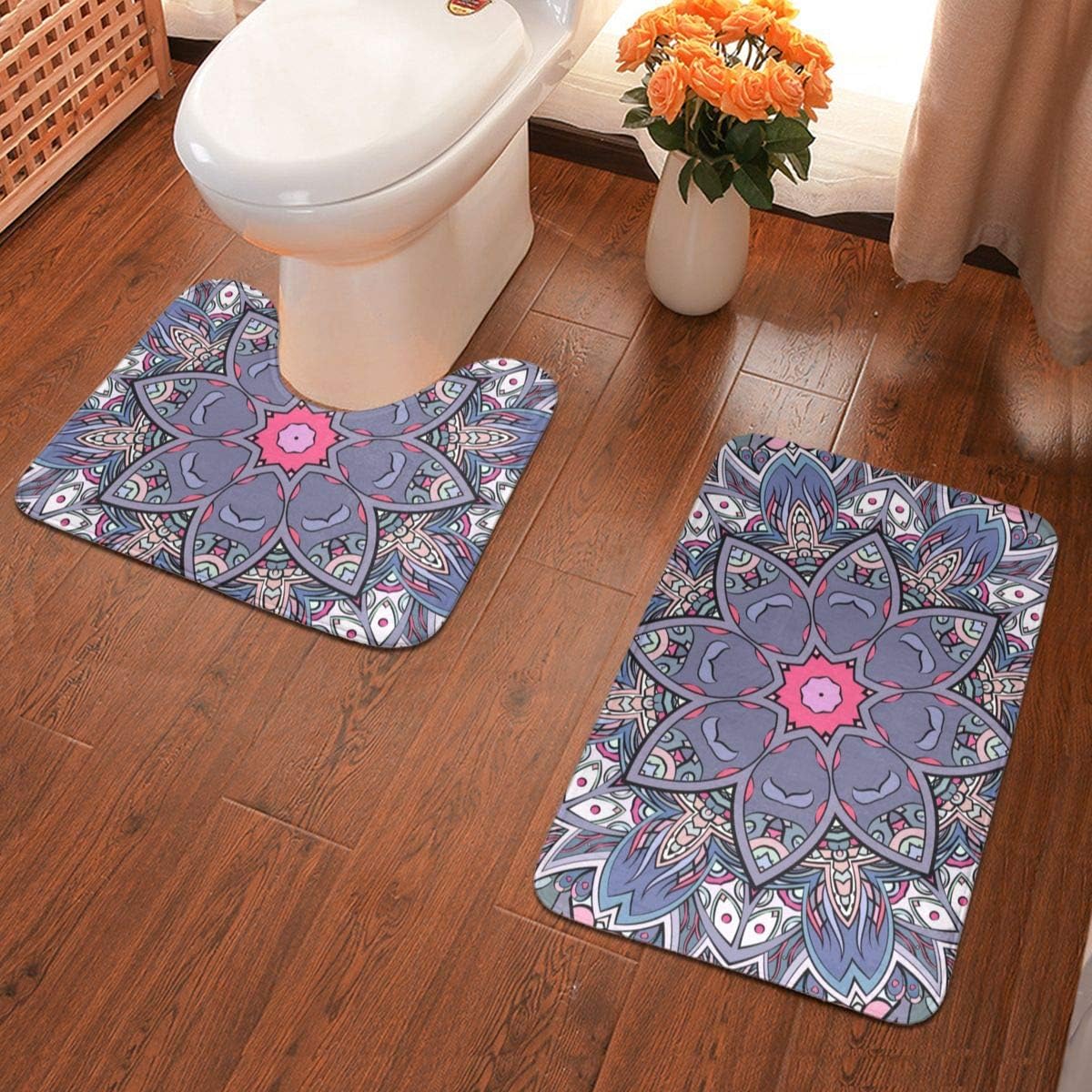 Amazon Com Grebsw Seamless Tracery Tile Mehndi Design Bathroom Carpet 40 60cm Flannel Bathroom Anti Slip Mat Set 2 Pieces Padded Bathroom Mat Water Absorbing Contour Home Kitchen
