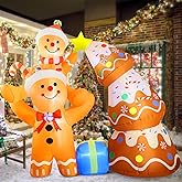 Koncifun 7.2 FT Christmas Inflatables Yard Decorations Outdoor Gingerbread Man and Christmas Tree Inflatables Decorations Built-in LED Lights, Christmas Blow Up for Outdoor, Yard, Roof, Lawn