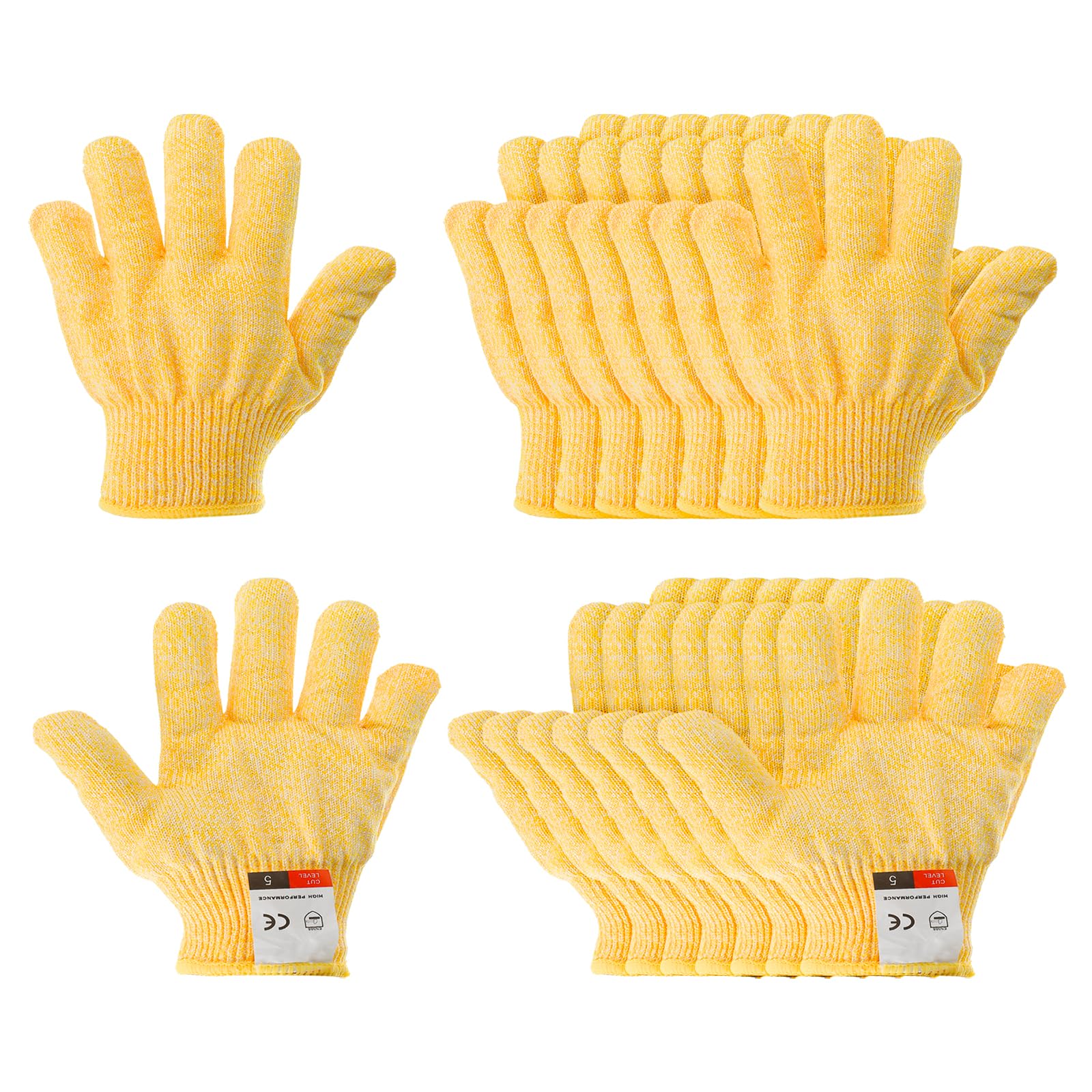PATIKIL Cut Resistant Gloves, 8 Pair Level 5 Protection Anti Cutting Gloves Cut Proof Gloves for Kitchen Wood Carving Working, X-Small, Yellow