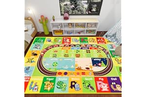 Mfmiudole ABC Kids Rug for Playroom 100×150 CM Baby Play Mat Alphabet Rug Animal Number Shape Classroom Rug Kids Playroom Rug