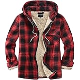 Elesuit Men's Full Zip Fleece Flannel Jackets Shirt Plaid Cotton Hoodies Soft Warm Coat for Men with Hood