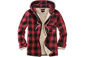 Elesuit Men's Full Zip Fleece Flannel Jackets Shirt Plaid Cotton Hoodies Soft Warm Coat for Men with Hood