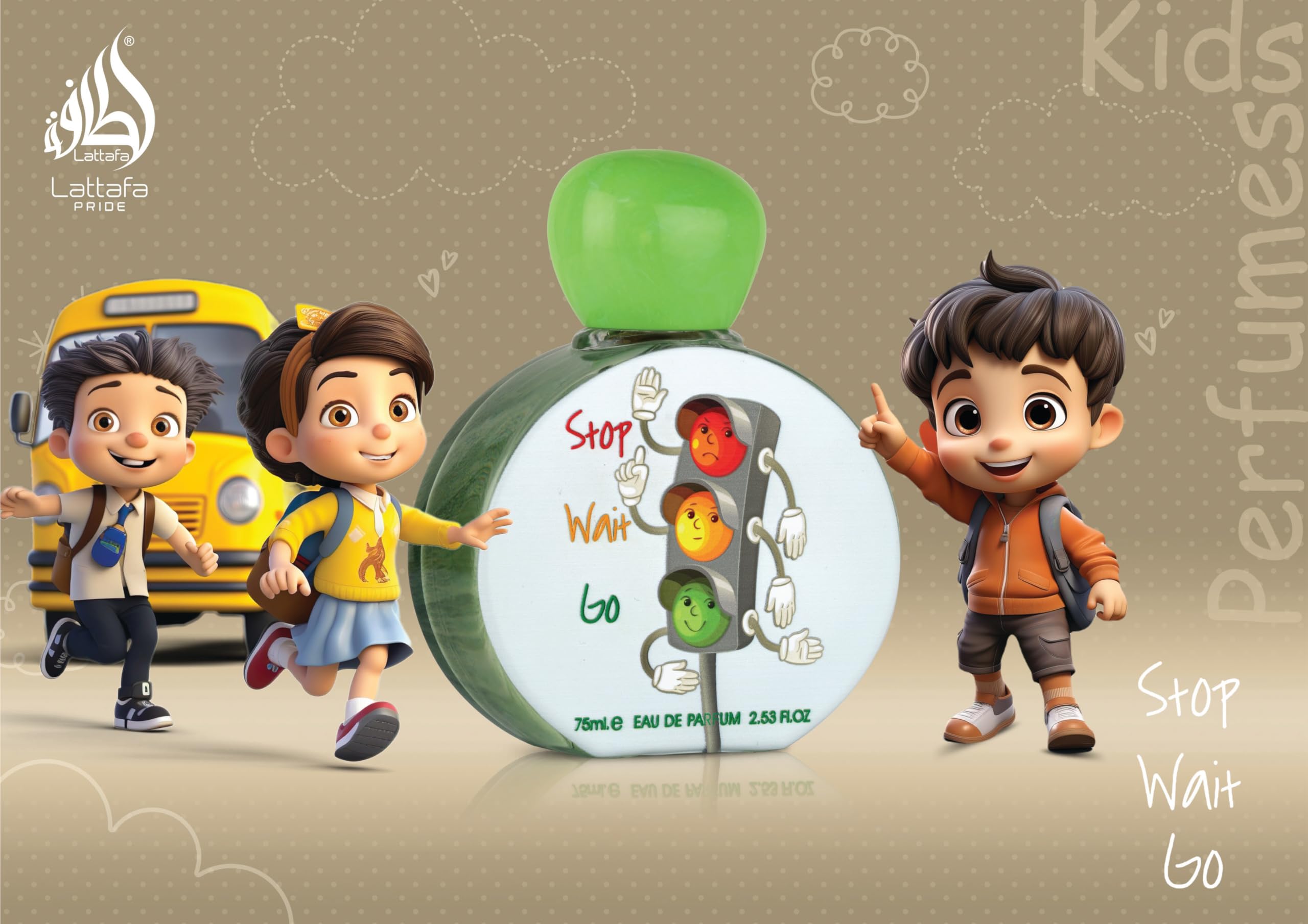Lattafa Pride Stop Wait Go for Kids Eau de Parfum Spray, 2.53 Ounce / 75 ml