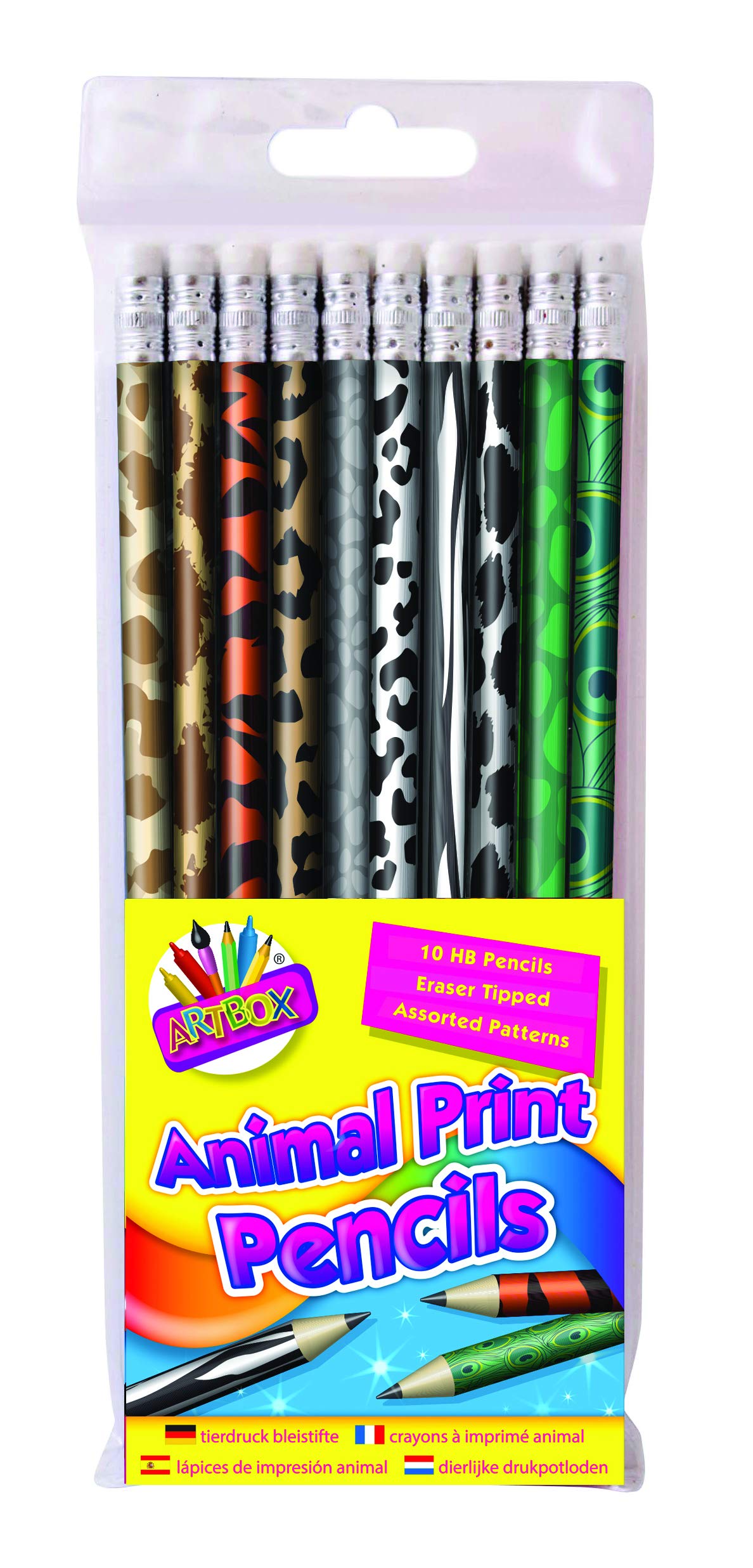 ART BOX Animal Print HB Pencils, Various, 10 Count (Pack of 1)