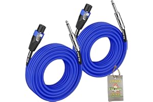 Fat Toad 25ft Speakon to 1/4" Cables (Twist-LockPRO Series) 2-Pack – Blue 12 AWG Wire Audio Speaker DJ Cords for Stage, Studio & PA Sound Gear