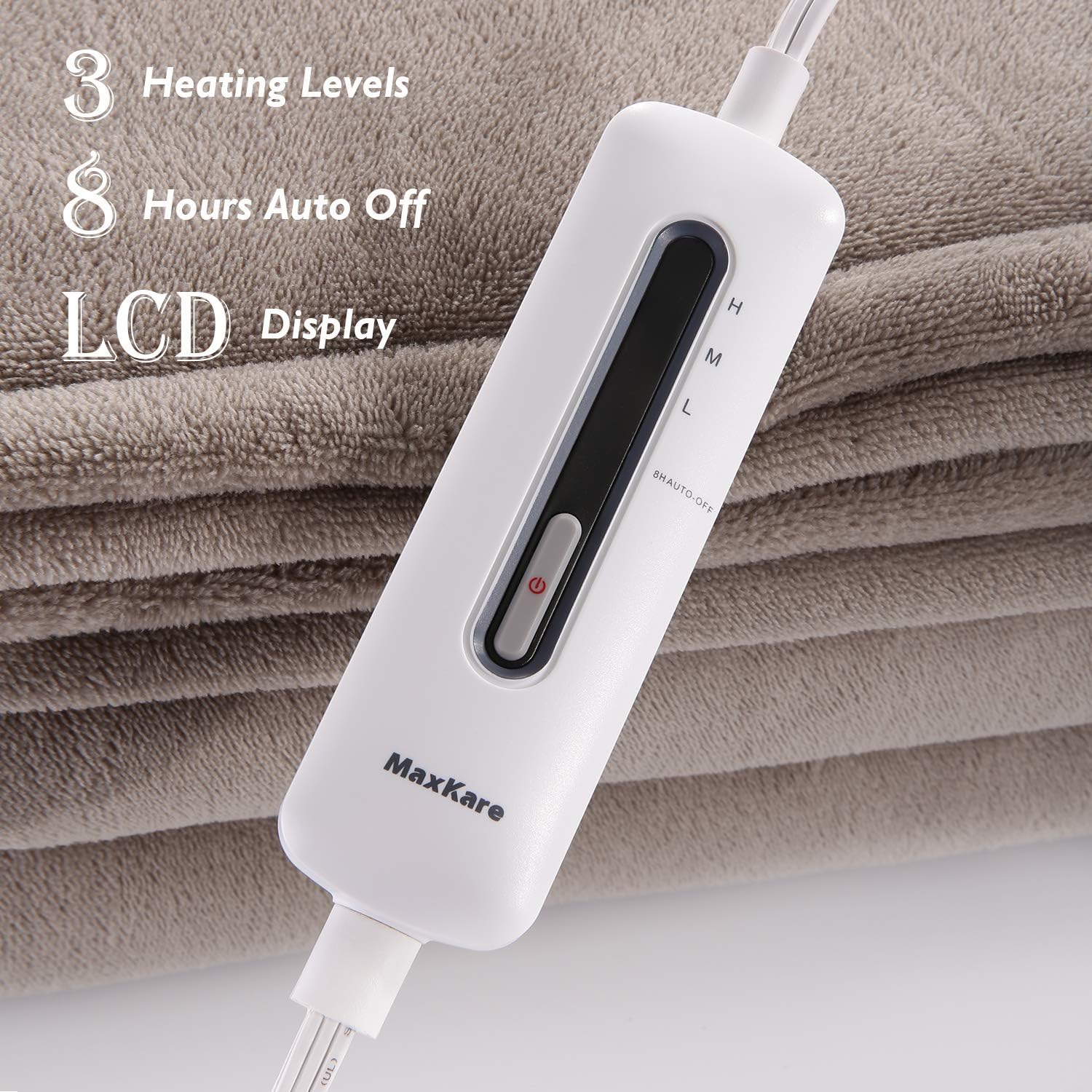 MaxKare Electric Blanket Heated Throw 72" x 84" Oversized Flannel Heated Blanket, ETL Certification Fast Heating with 3 Heating Levels & 8 Hours Auto Off, Machine Washable: Home & Kitchen