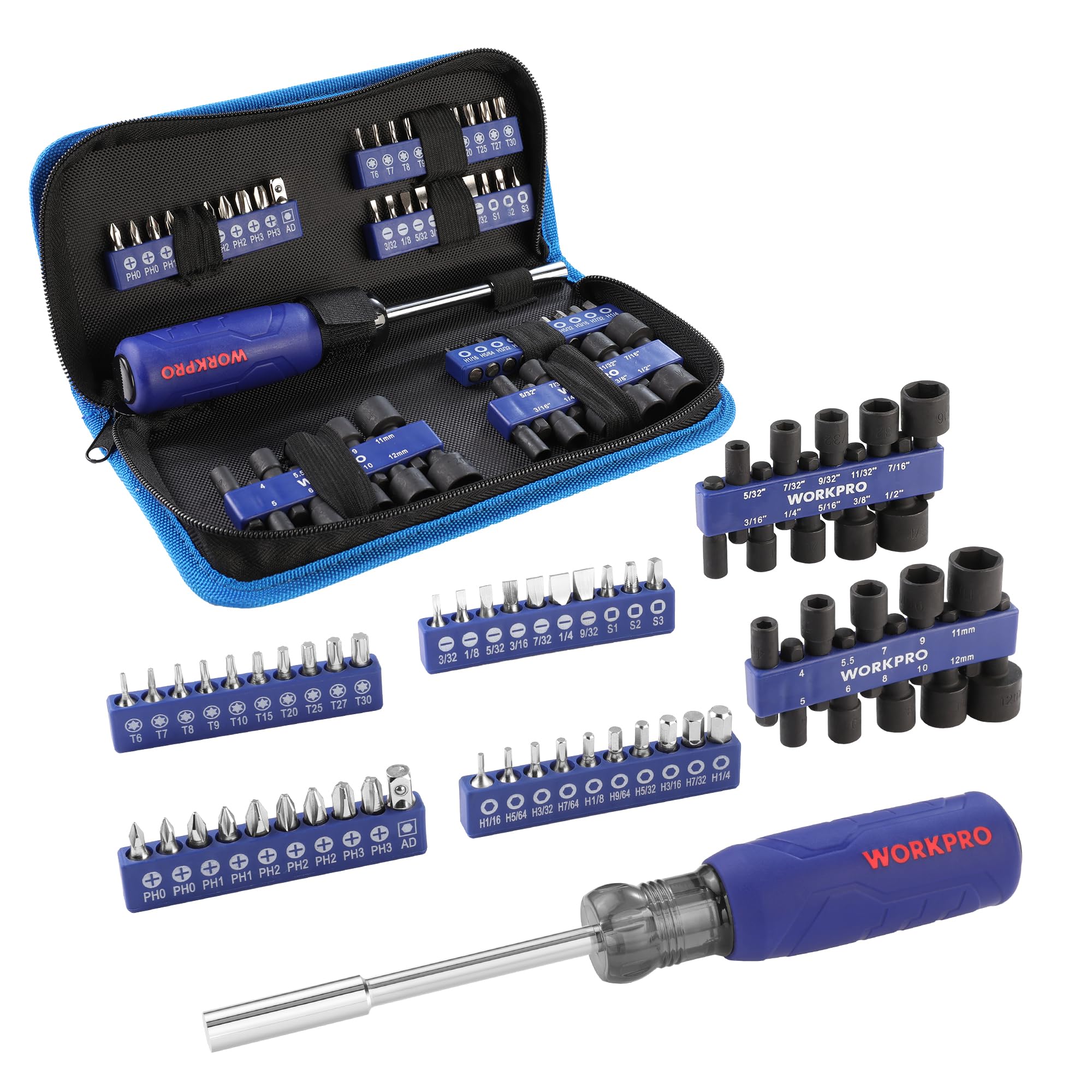 Photo 1 of WORKPRO 61PC Magnetic Screwdriver Bits & Nut Driver Set with Organizer Bag, DIY Tools & Equipment for Men Women Mechanic, Herramientas Tool Bit Kit Home Improvement Gift, Metric & SAE