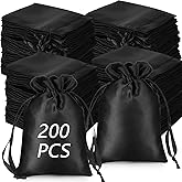 Windyun 200 Pcs Satin Gift Bags with Drawstrings 4 x 6 Inch Wedding Gift Bags Candy Jewelry Pouch Bulk for Bridal Shower Baby Shower Birthday Christmas Holiday Travel Party Favor(Black)