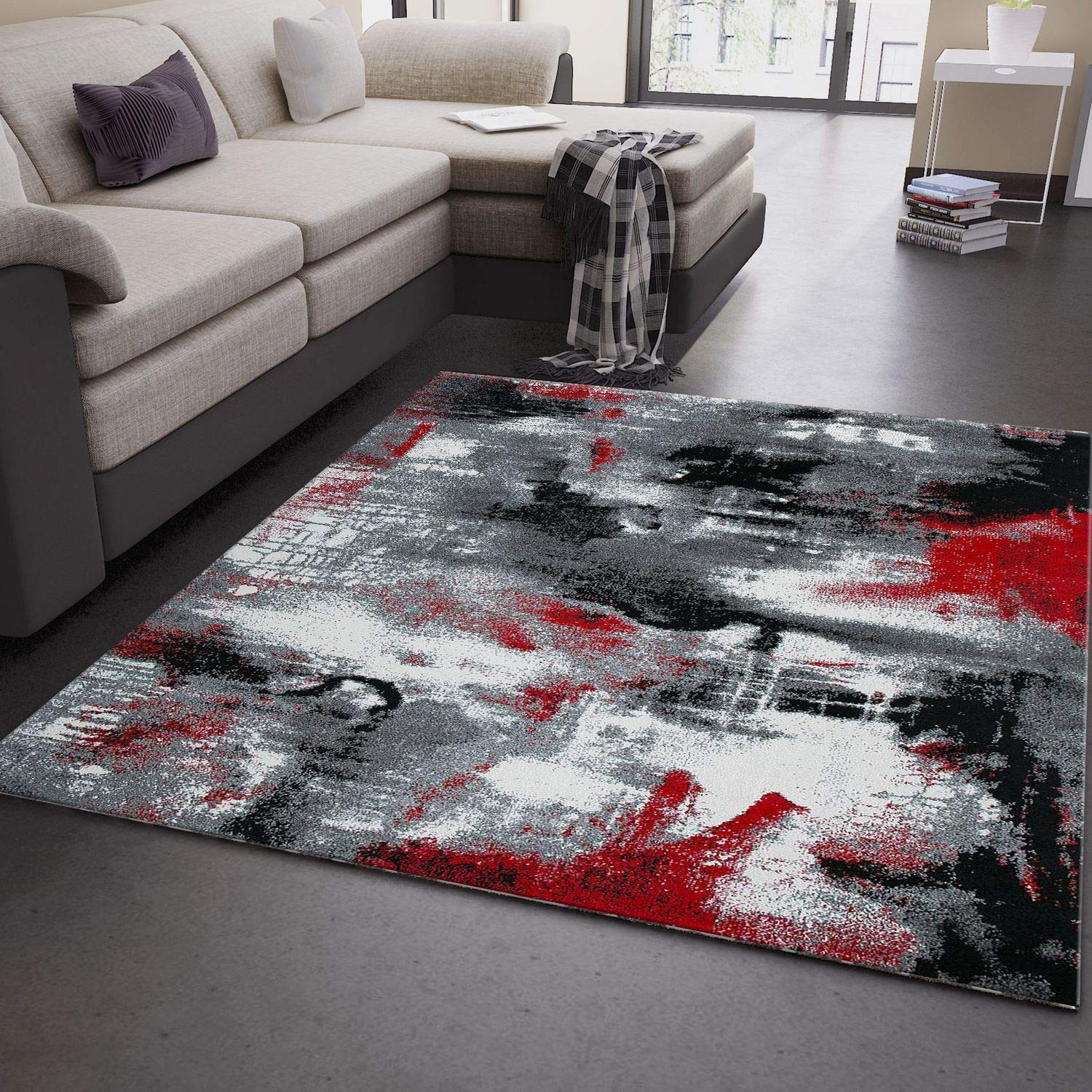 Masse 80x300 Cm Vimoda Teppich Design Kunstvoll Abstrakt In Grau Rot Schwarz Teppiche Matten Kinderteppiche Grupotecc Com Ar
