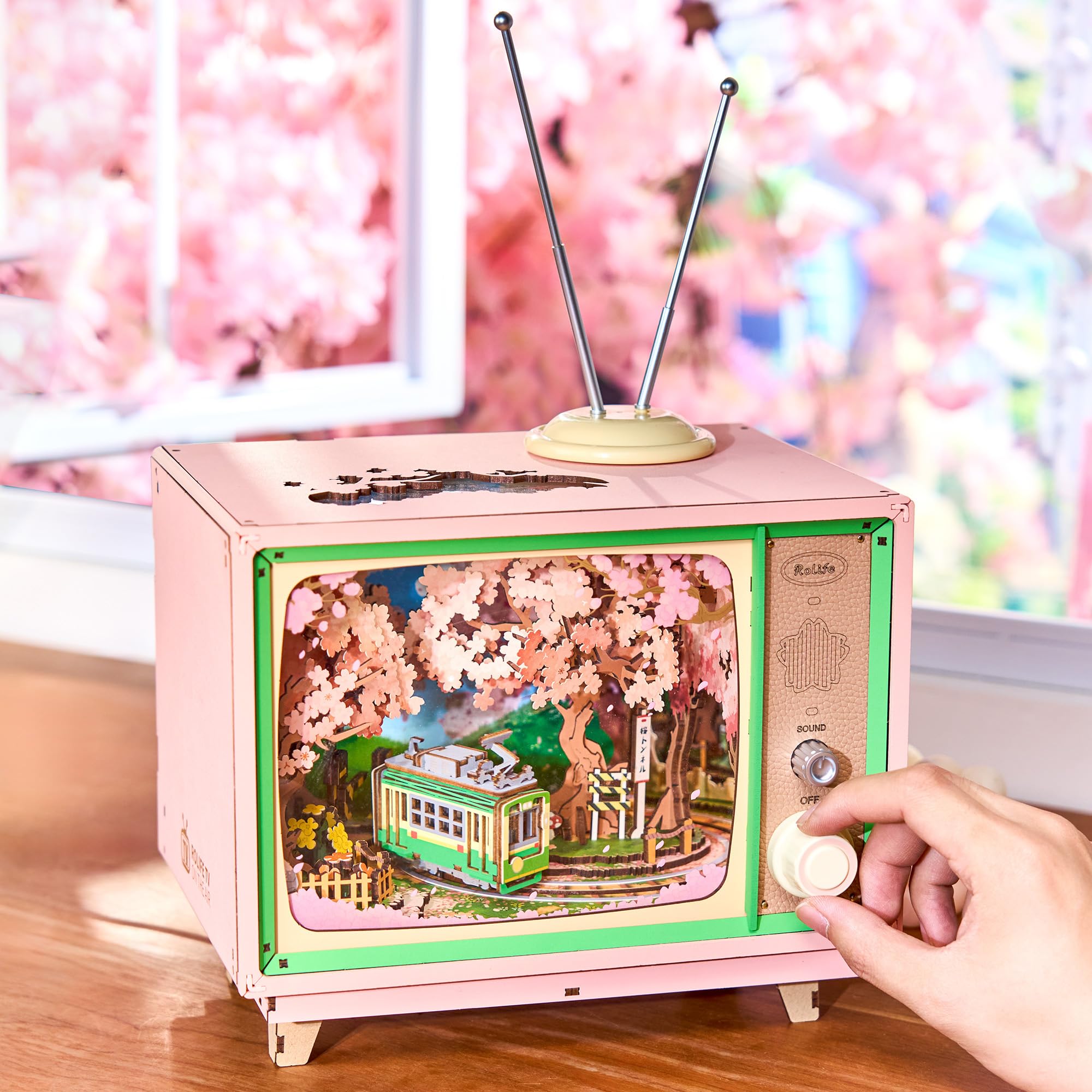 Rolife Model Kits Music Box Sakura Dreamy Tour DIY Miniature House Kit Sakura Animation Scene Wooden Dollhouse Home and Bookshelf Decoration Birthday Gift for Her