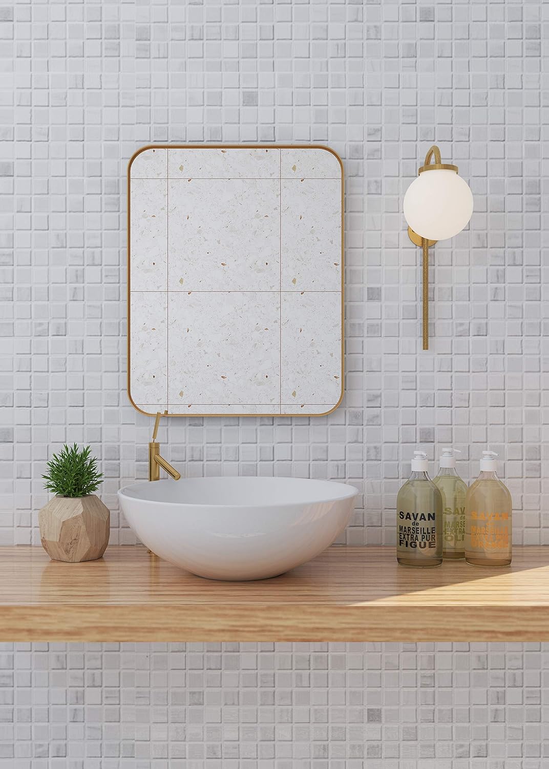 ANDY STAR Gold Wall Mirror for Bathroom, 16x20 Inch Small Gold Bathroom Mirror with Stainless Steel Metal Frame Rounded Corner: Furniture & Decor