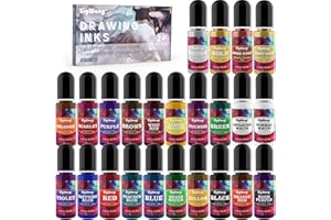 SIGWONG Alcohol Ink Set - 24 Bottles Vibrant Colors High Concentrated Alcohol-Based Ink, Concentrated Epoxy Resin Paint Colour Dye Great for Resin Petri Dish, Coaster, Painting, Tumbler Cup Making(10ml Each)