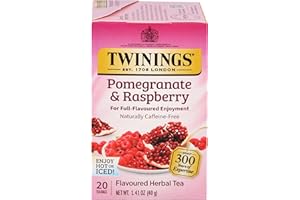Twinings Pomegranate & Raspberry Herbal Tea Individually Wrapped Bags, 20 Count (Pack of 1), Naturally Caffeine-Free, Enjoy Hot or Iced, 20 Teabags