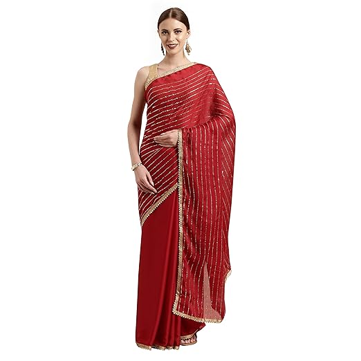 Womanista Satin with Blouse Piece Saree (TI1303_Red_One Size)