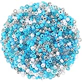 UPINS 1200Pcs Winter Pony Beads,Blue and White Pony Beads Hanukkah Snowflake Hair Glitter Beads Bulk Ocean Sea Beads for Crafts Friendship Necklace Earrings DIY