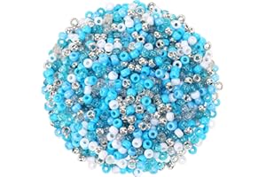UPINS 1200Pcs Winter Pony Beads,Blue and White Pony Beads Hanukkah Snowflake Hair Glitter Beads Bulk Ocean Sea Beads for Crafts Friendship Necklace Earrings DIY