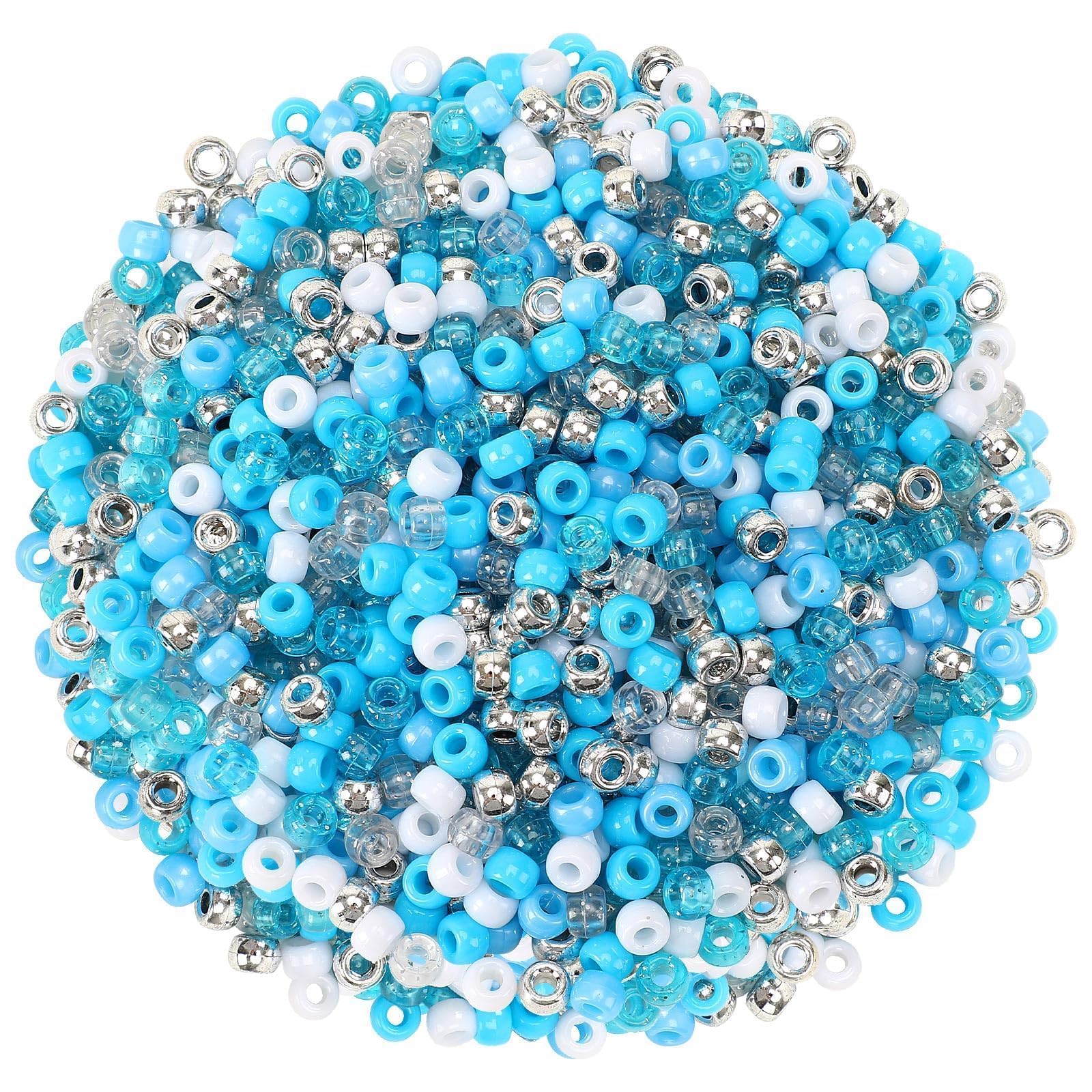 UPINS 1200 Pcs Winter Pony Beads - Blue and White Pony Beads for Hanukkah Snowflake Hair Glitter Bulk Crafts Friendship Necklace Earrings DIY