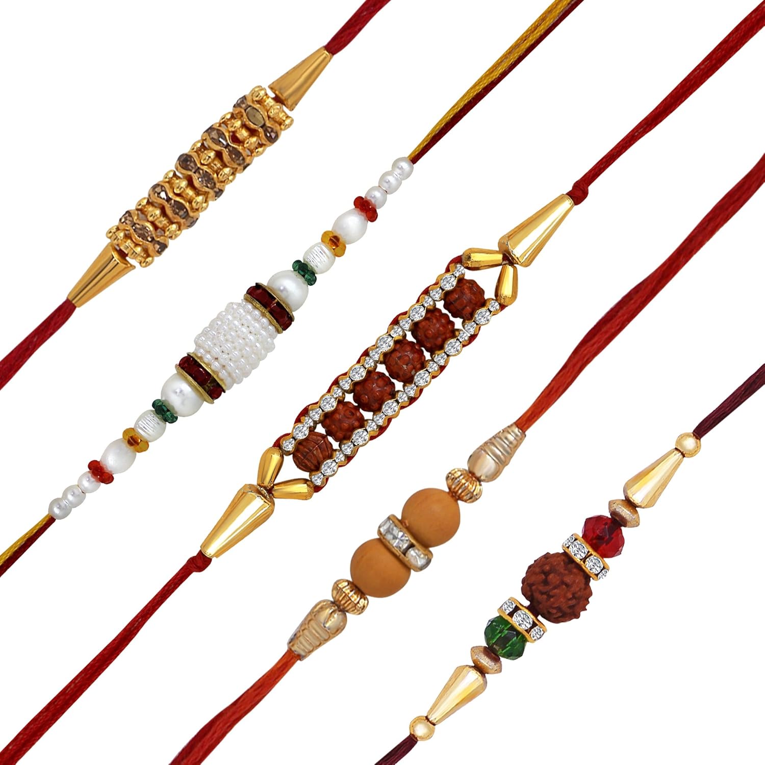 om jewells gold plated set of 5 elegant rakhis for boys/men_co1000155