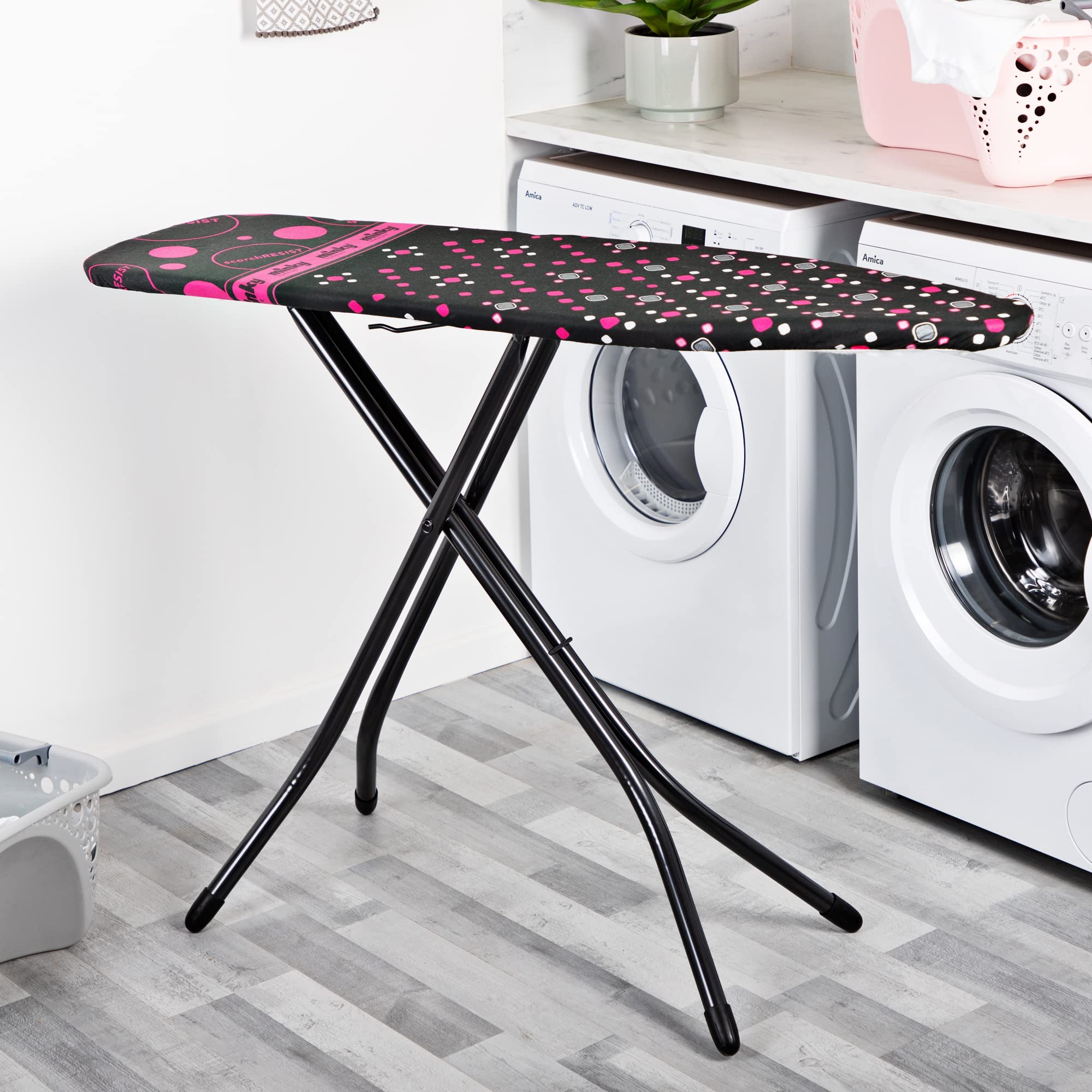 Minky Hot Spot Ironing Board | Made in UK | Freestanding Ironing Board with Premium Cover and Pad Featuring Scorch Resistant Iron Parking Zone - 48