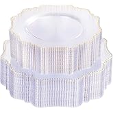 COLOSUS 100pcs Clear and Gold Plastic Plates Disposable Heavy duty Plastic Party Plates set Include 50 dinner plate and 50 dessert/salad plate for party/wedding