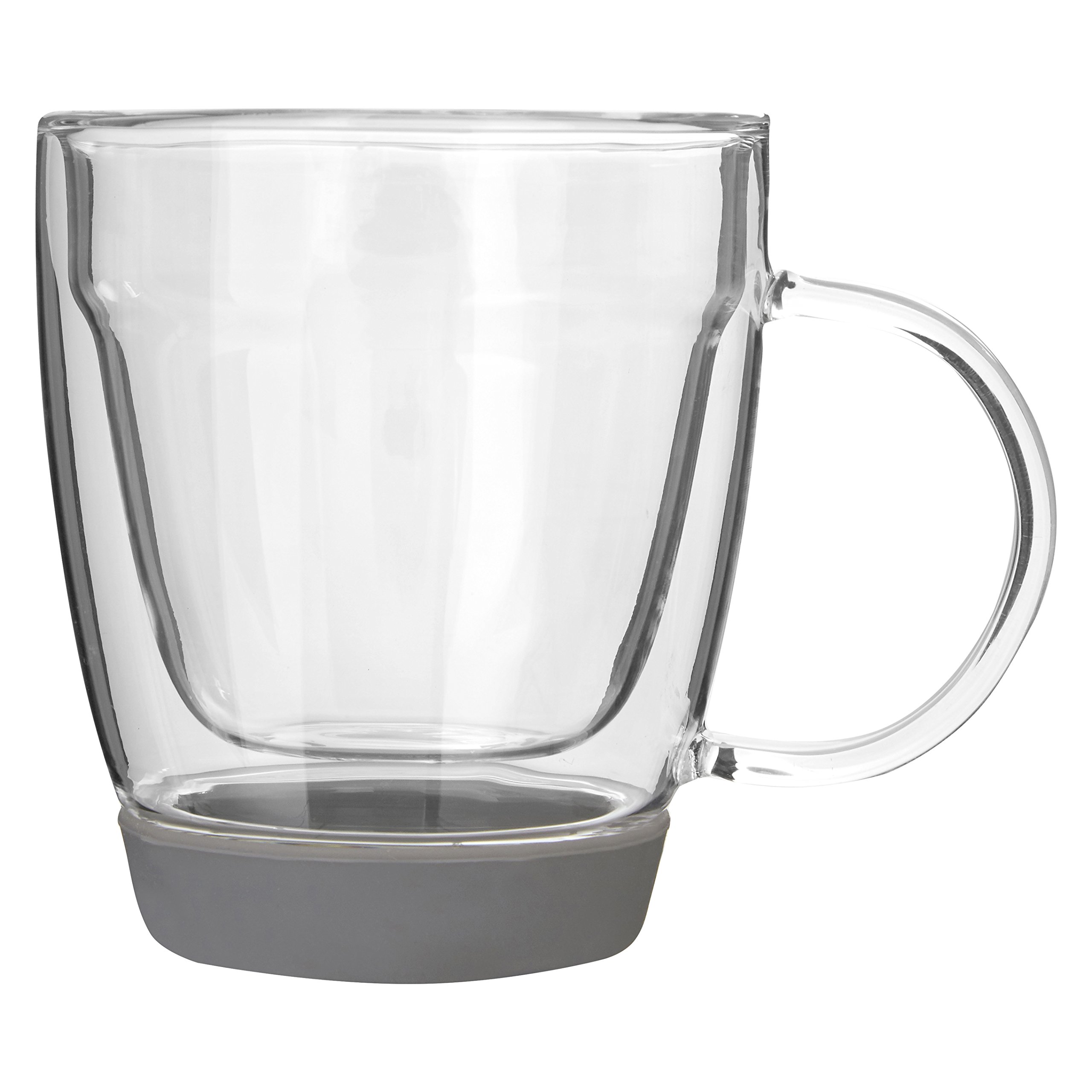 Premier Housewares Double Wall Mug, Glass, Grey Silicone Base, 9 x 12 x 10 cm