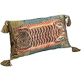 Creative Co-Op Cotton Velvet Blend Tiger Lumbar Pillow with Tassels, Multicolor