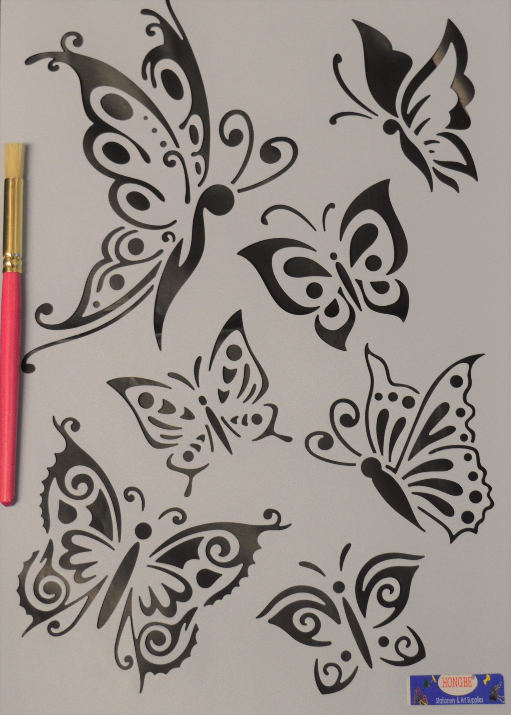 HONGBE Butterfly Wall Stencil with Stencil Brush NO6