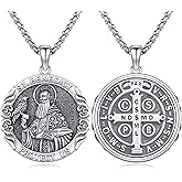 Hagkew Patron Saint Necklace 925 Sterling Silver Amulet Medal Protection Pendant Religion Jewelry for Men Women With Stainless Steel Chain and Gifts Box