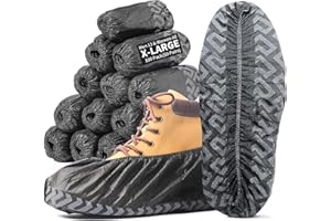 X-Large 100 Pack Shoe Covers Disposable Non-Slip, Black Non-Woven Fabric Boot Covers for Indoors Breathable Slip Resistant Du