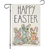 EKOREST Happy Easter Garden Flags 12x18 Inch Double Sided, Watercolor Bunny Rabbit Small Seasonal Decoration for Holiday Anniversary Yard Outdoor Outside Decor