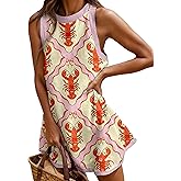 Womens Linen Tank Dress Summer Boho Beach Vacation Mini Dresses Casual Crewneck Novelty Animal Print A Line Sundress