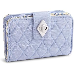 Vera Bradley Women's Premium Cotton Small Turnlock Wallet – Blue Chambray